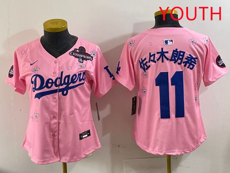 Youth Los Angeles Dodgers #11 R.Sasaki Pink Sakura Edition 2025 Nike MLB Jersey style 8->youth mlb jersey->Youth Jersey